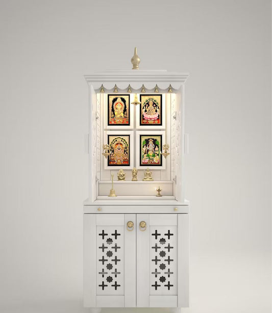 Beautiful free standing puja mandapam with doors & brass accents