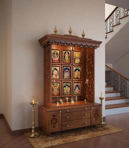 Handcrafted wooden standing pooja temple