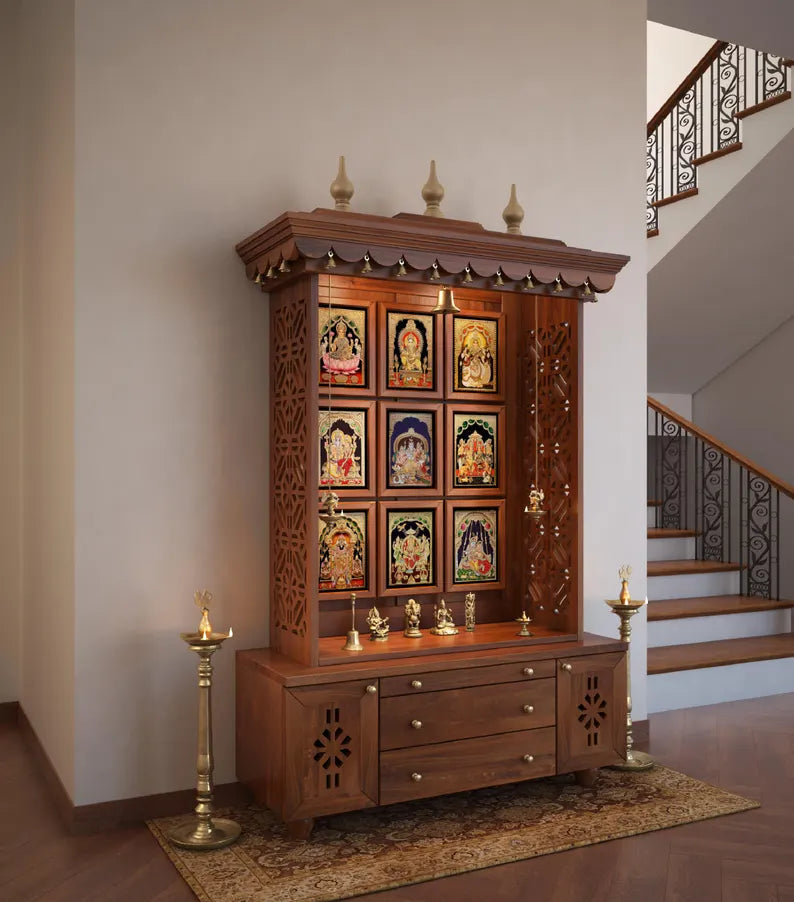 Handcrafted wooden standing pooja temple