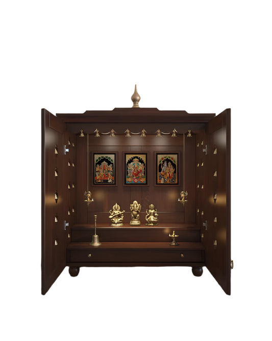 Handcrafted solid wood 2-step puja temple