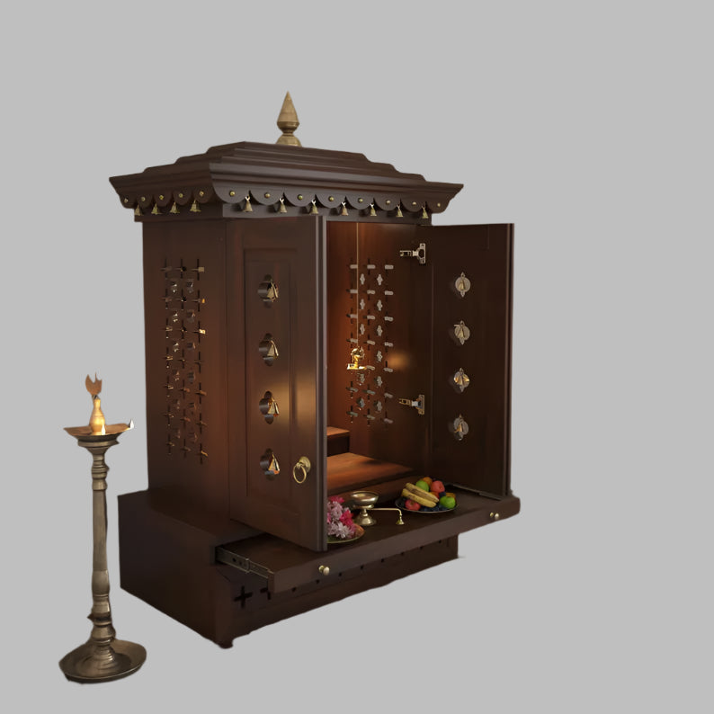 Traditional Free Standing Puja Mandir for Home Big in Solid Wood