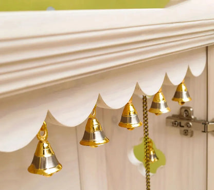 Wall Mount Pooja Unit with Drawer, Pure Brass Knob, and Bells on Sides and Shutters