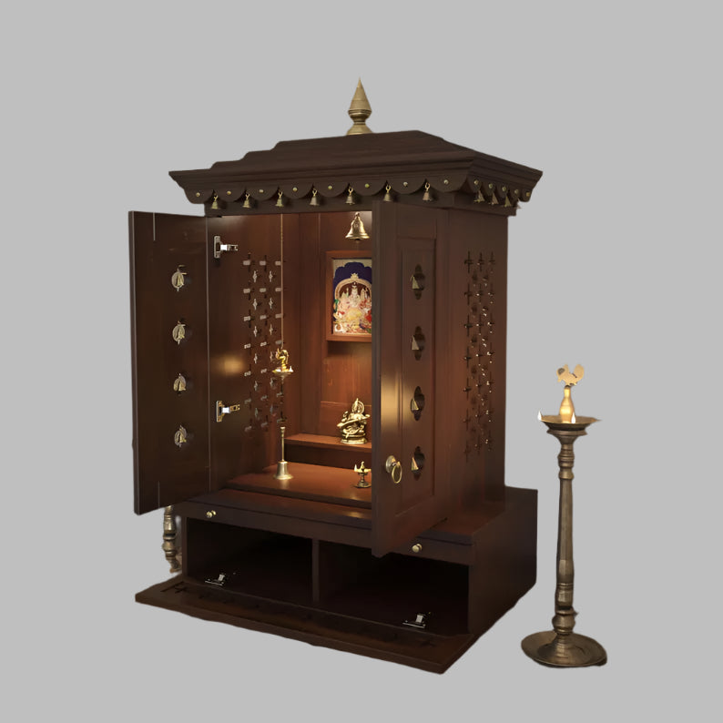 Traditional Free Standing Puja Mandir for Home Big in Solid Wood