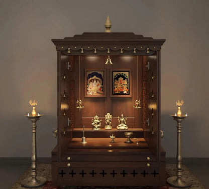 Traditional Free Standing Puja Mandir for Home Big in Solid Wood