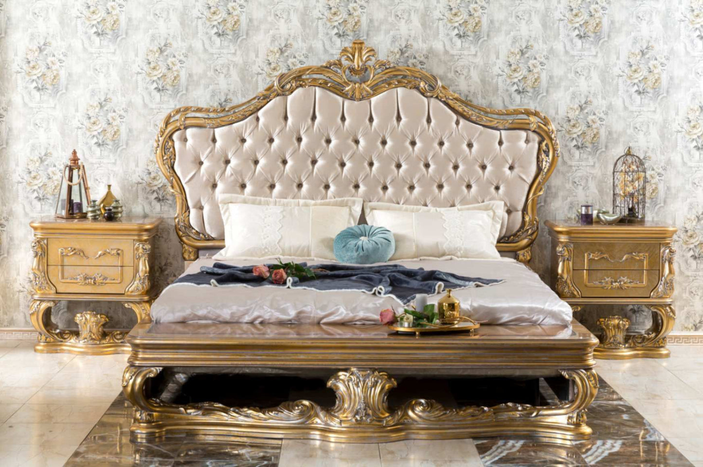 Kochi Antique Golden Bedroom Set