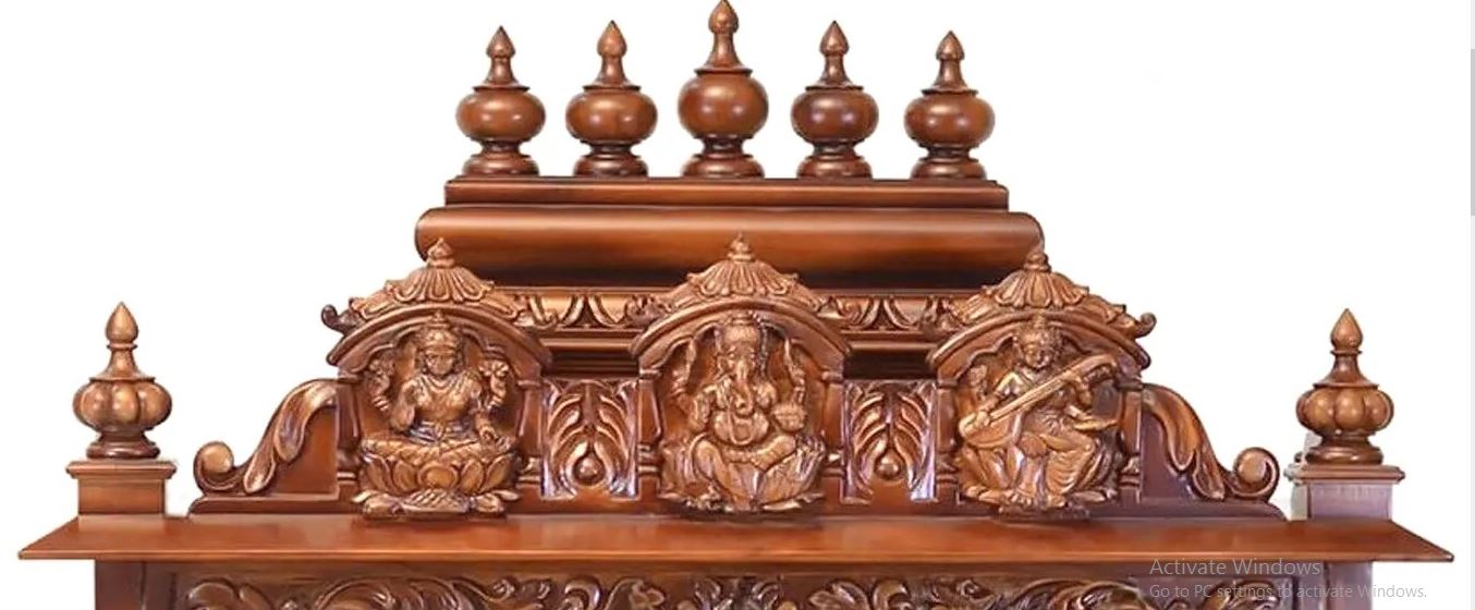 Lakshmi Ganesha Saraswati Carved Designer Temple in Wood