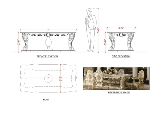 Curves & Carvings White and Gold Victorian Dining Table Set