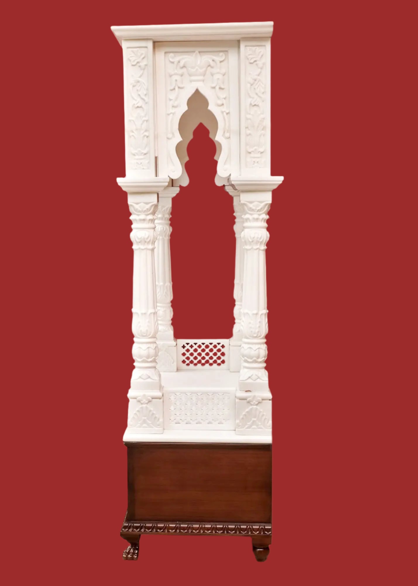 Large Designer White Marble Temple with Wood | Wooden Pooja Mandir | Temple With Drawers | Handmade | Made In India