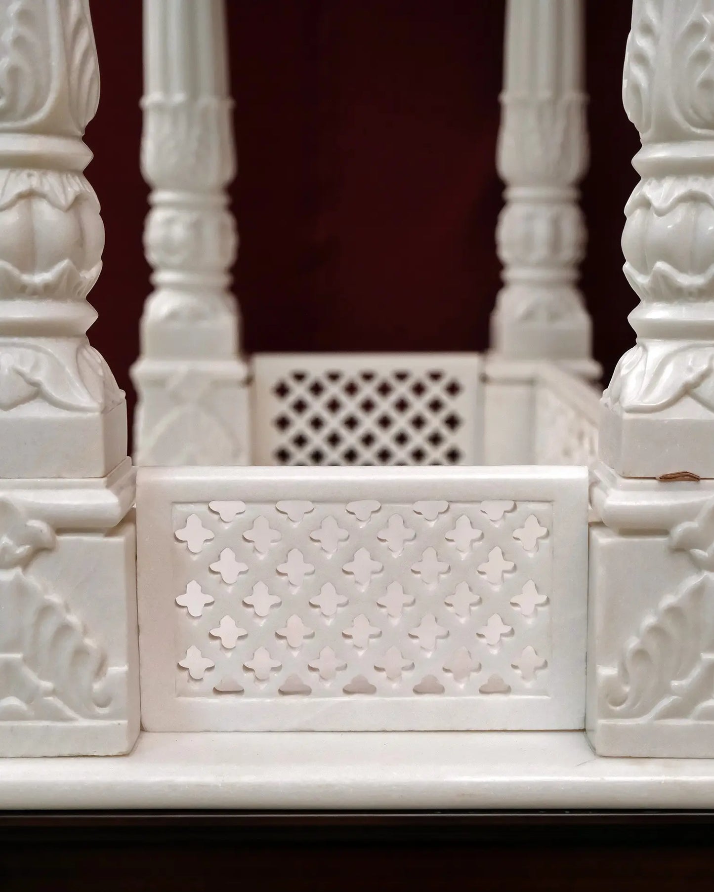 Large Designer White Marble Temple with Wood | Wooden Pooja Mandir | Temple With Drawers | Handmade | Made In India