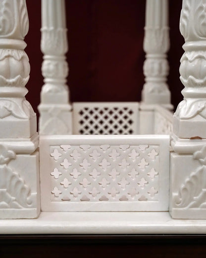 Large Designer White Marble Temple with Wood | Wooden Pooja Mandir | Temple With Drawers | Handmade | Made In India